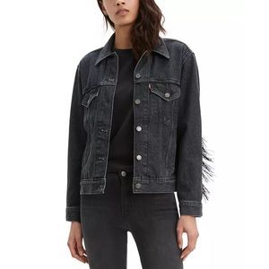 Levi's Women's Ex-Boyfriend Cotton Fringe Trucker Jacket Black Size X-Small